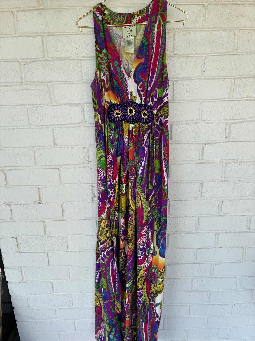 Designer ICE Purple Paisley Multicolor Floral Maxi Dress 12